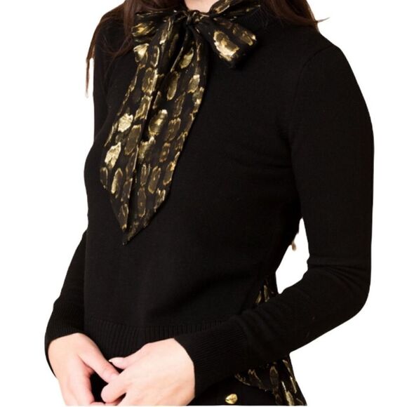 NWT Veronica Beard Black Gold Merino Wool Silk Concord Mixed Media Sweater - Picture 3 of 7
